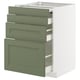 Grey-green METOD cabinet with 3 drawers & pull-out surface.