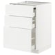 White METOD kitchen cabinet with three drawers and pull-out work surface.