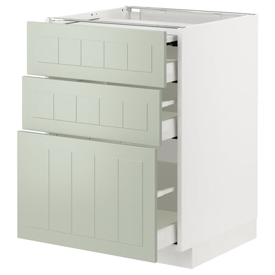 METOD kitchen unit in pale green with three drawers, sleek design, durable materials.