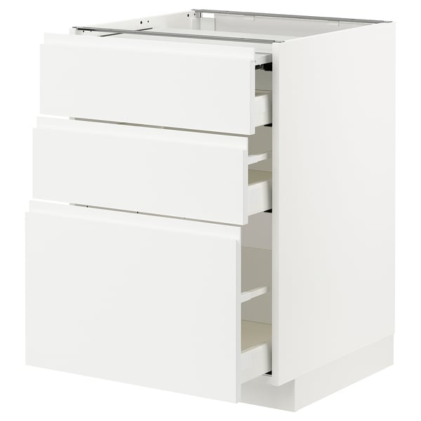 METOD kitchen unit, white, 3 drawers, sleek modern design, smooth surfaces with integrated handles.