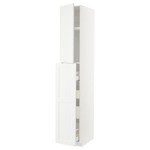 White ikea METOD kitchen cabinet with integrated shelves.
