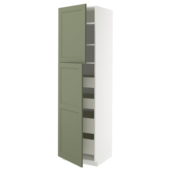 METOD kitchen cabinet with green-gray axstad doors, slim, tall, modern classic design.