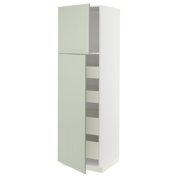 Green METOD kitchen cabinet with 2 grooved doors & adjustable shelves.