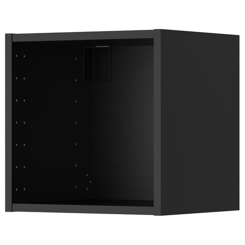 Black METOD kitchen wall cabinet, square shape, open design.