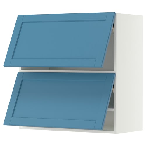 METOD Wall cabinet horizontal w 2 doors, white/Lerhyttan blue, 80x80 cm