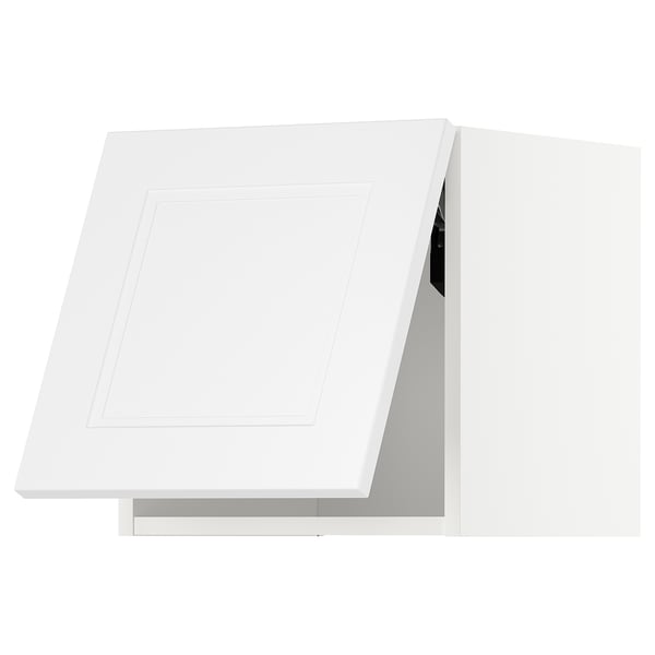 A pristine white METOD kitchen cabinet with a sleek, modern design and a gently closing door.