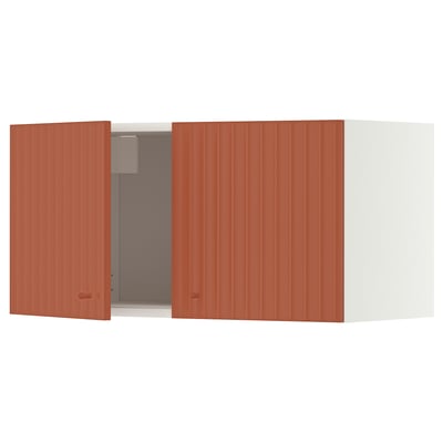METOD Wall cabinet with 2 doors, white/Terrsjö red-brown wave pattern, 80x40 cm