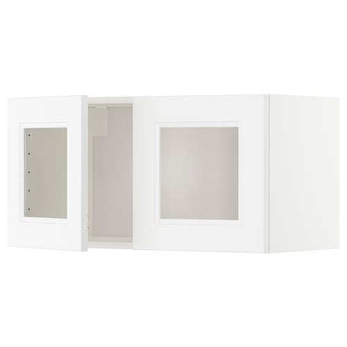 White wall cabinet, rectangular with glass door, part of ikea METOD kitchen system.