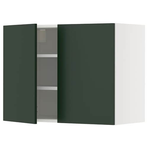 Dark green wall-mounted METOD kitchen cabinet, rectangular with adjustable shelf.