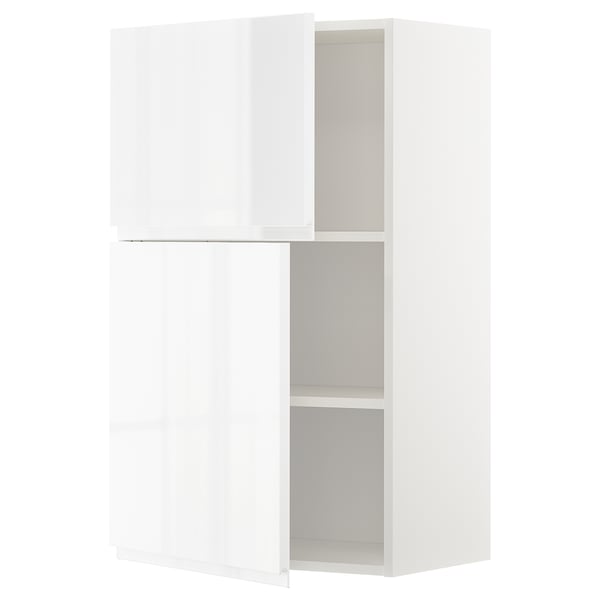 White METOD wall cabinet with high gloss, adjustable shelf, modern design.
