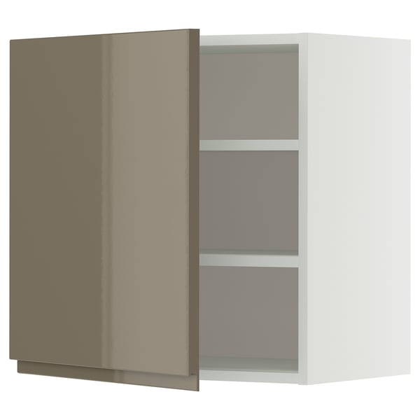 Modern kitchen cabinet in high gloss dark grey-brown with sleek design and adjustable shelves.