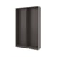Grey PAX wardrobe frame, tall, rectangular, no doors, minimalist design.