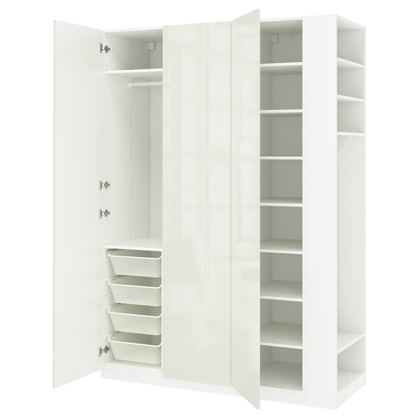 PAX / FARDAL Wardrobe combination, white high-gloss white/white, 170x60x236 cm