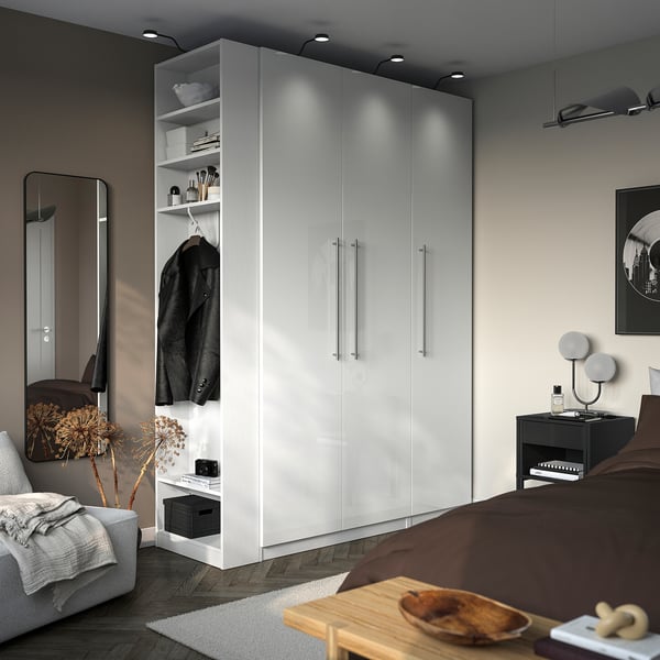 PAX / FARDAL Wardrobe combination, white high-gloss white/white, 170x60x236 cm