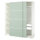 Ikea PAX wardrobe: tall white sliding closet, light green doors, modern minimalist design.