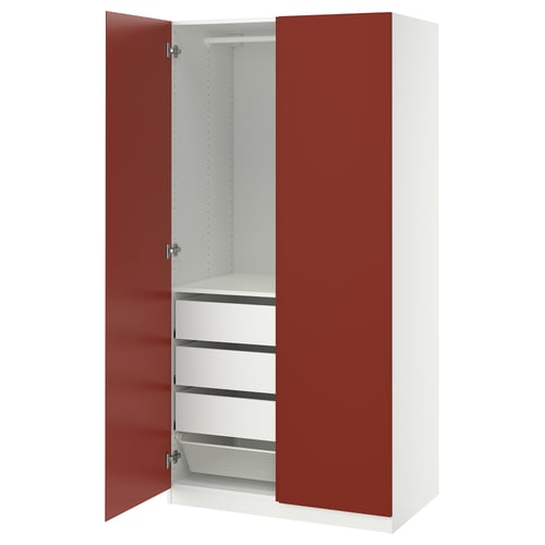 PAX / VIKANES Wardrobe combination, white/red-brown, 100x60x201 cm