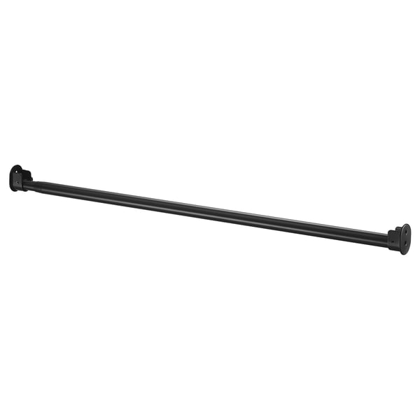 A black RÄCKA extendable curtain rod with wall-to-wall brackets, ideal for full privacy and light control.