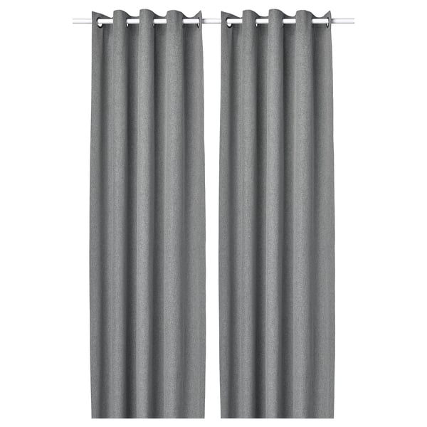 ROSENMANDEL grey block-out curtains, wool-like, eyelet design.