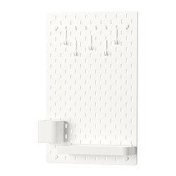SKÅDIS white pegboard with metal fixtures, rectangular shape, organising system.