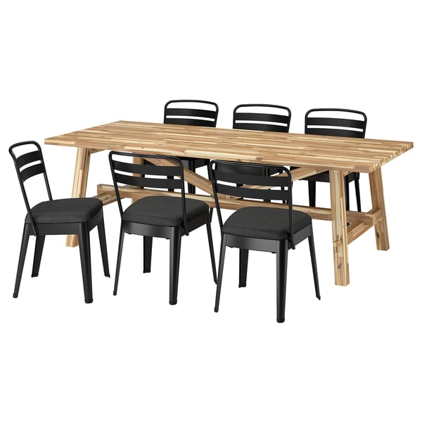 SKOGSTA / RAMSNÄS Table and 6 chairs, acacia/anthracite Vissle dark grey, 235x100 cm