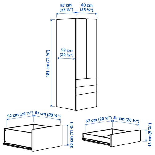 Illustration with measurements for the product: SMÅSTAD.