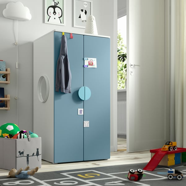 SMÅSTAD blue kids wardrobe with toys.