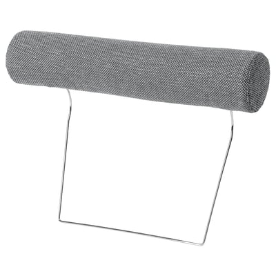 SÖRVALLEN grey neck pillow, round shape, chrome stand, soft fabric.