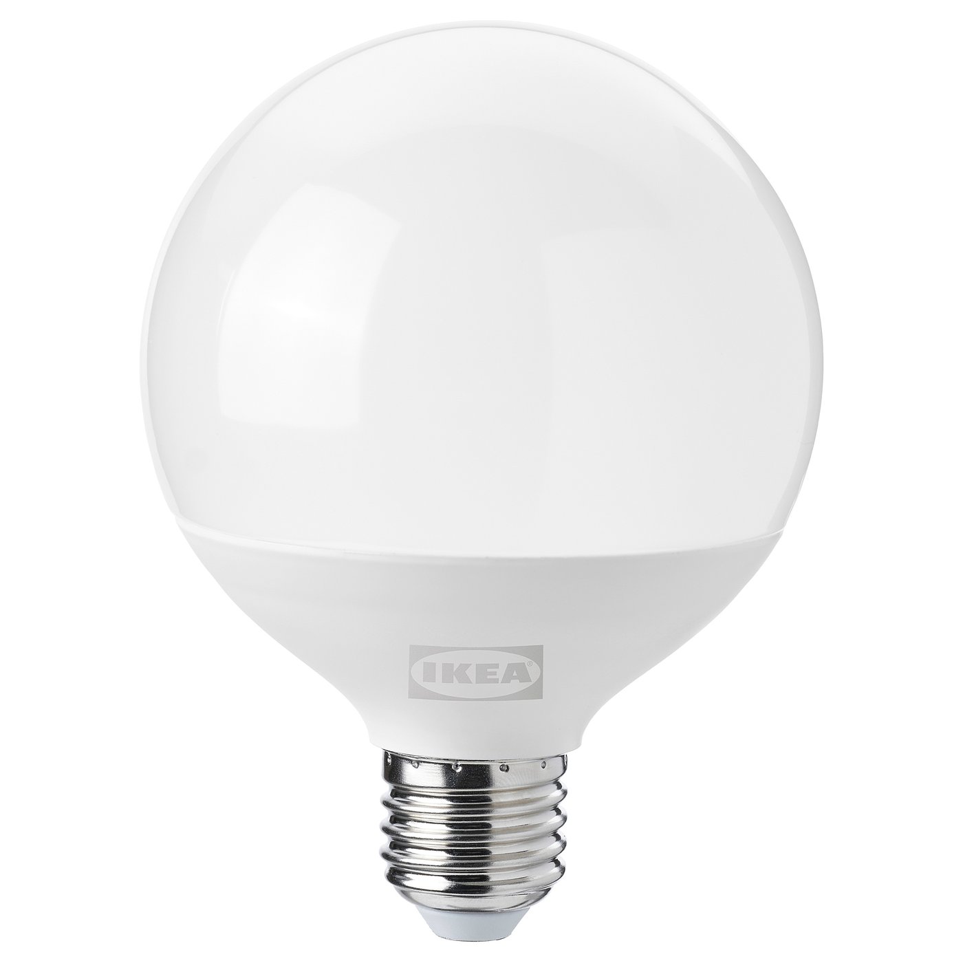 IKEA SOLHETTA warm-white led bulb, round shape, white colour.