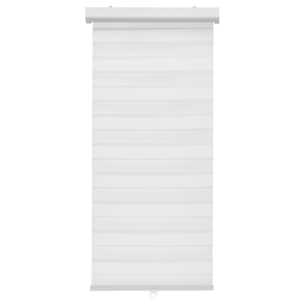 TANDLUNDFLY: white dual roller blind, cordless, sheer to private, mounts inside/out, slow rise, recycled materials.