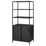 Black ikea TROTTEN storage cabinet with open & closed sections.