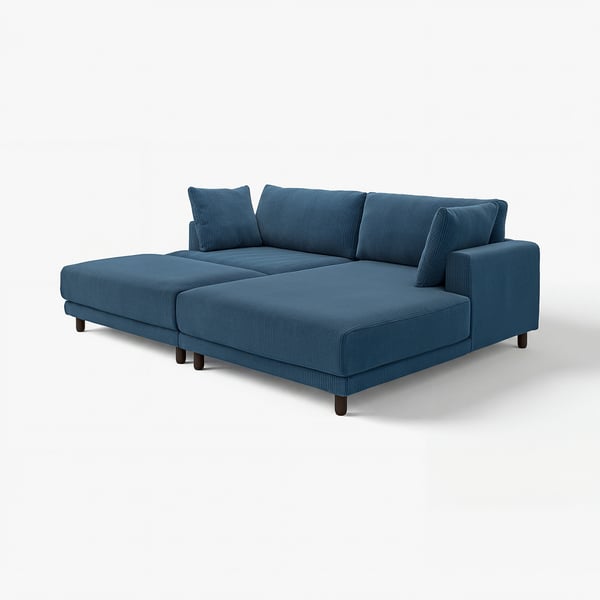 Blue UPPÅKRA sofa with large cushions and wooden legs for comfort and style.