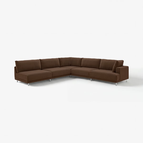 A brown UPPÅKRA sectional sofa with a modern, clean design, featuring oversized cushions and chrome legs.