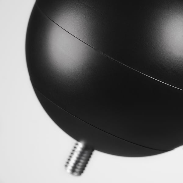 Spherical black finial, smooth matte surface, close-up showing high-quality, modern design.