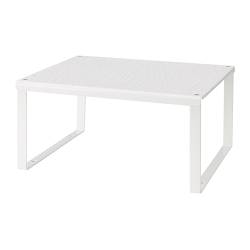 A white VARIERA shelf insert. Its square-shaped with a perforated top, supported by four metal legs.