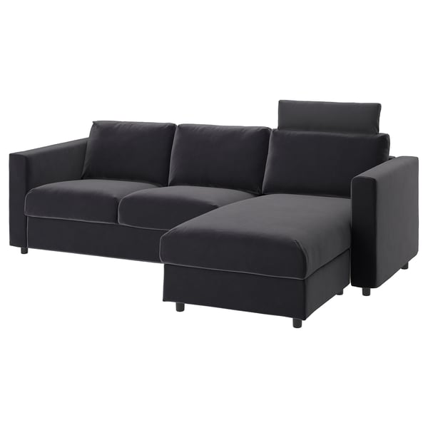 VIMLE sectional sofa, grey, velvet, l-shape, modern design.