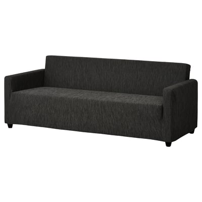Sofa, AGERÖD model, black/dark grey, fabric with recycled content, rectangular shape.