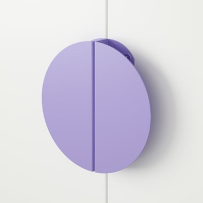 Purple circular handle on white background, smooth and sleek design, likely made of metal coated with epoxy for durability.