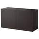 Black rectangular storage cabinet, flat panel design, with two doors.