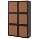 BESTÅ storage unit: black frame, 6 woven beige doors, adjustable shelves.
