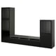 IKEA BESTÅ black tv unit. Modern, sleek design with various storage solutions. Tall, rectangular sides, central long shelf.