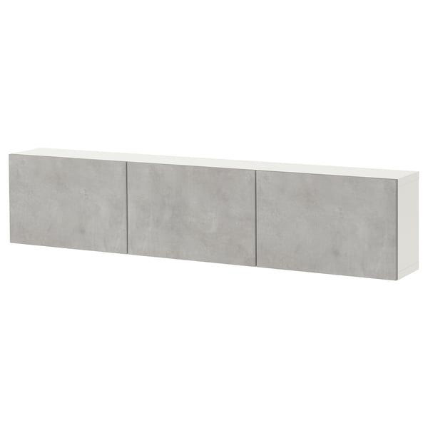 BESTÅ Wall-mounted cabinet combination, white Kallviken/light grey concrete effect, 180x22x38 cm