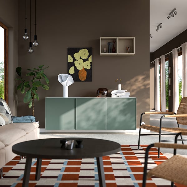 BESTÅ Wall-mounted cabinet combination, white/Krukmakare dark grey-green, 180x42x64 cm