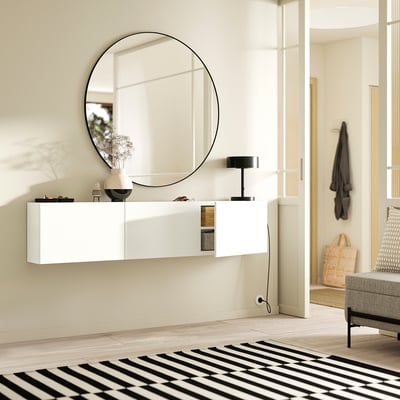 BESTÅ Wall-mounted cabinet combination, white/Lappviken white, 180x22x38 cm