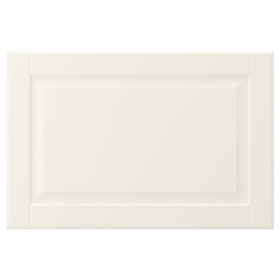 A white BODBYN cabinet door with a smooth, bevelled panel design, made of polyurethane-painted fiberboard, featuring a classic, rectangular shape.