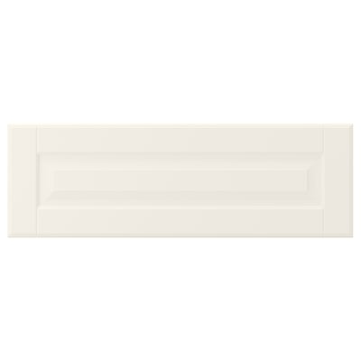 Smooth off-white BODBYN kitchen cabinet, rectangular with bevelled panels, lacquered fiberboard.