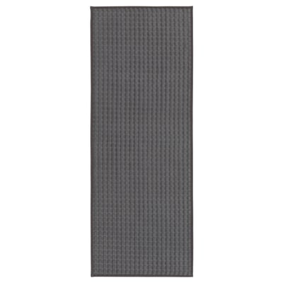 Grey rectangular BRYNDUM kitchen mat with non-slip backing, made from recycled polyester.