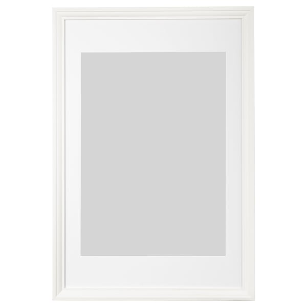Frame: modern white, rectangular, with safety plastic front, suitable for wall-hanging pictures.
