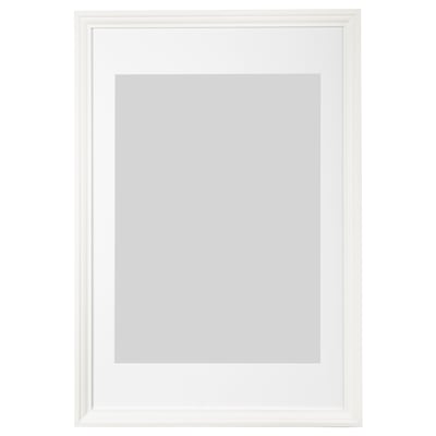 Frame: modern white, rectangular, with safety plastic front, suitable for wall-hanging pictures.