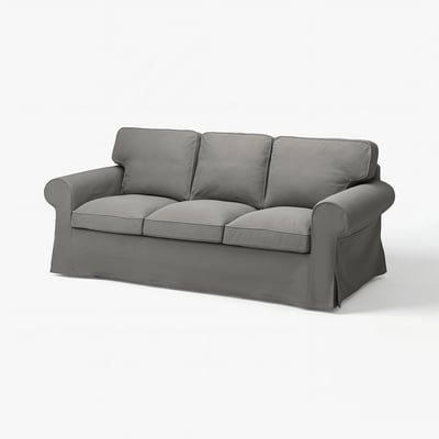 EKTORP 3-seater sofa, grey fabric, rounded arms, plump cushions.