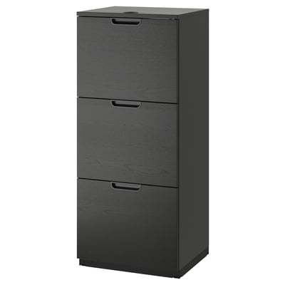 A GALANT filing cabinet in black with three drawers, designed for office use with a combination lock for security.